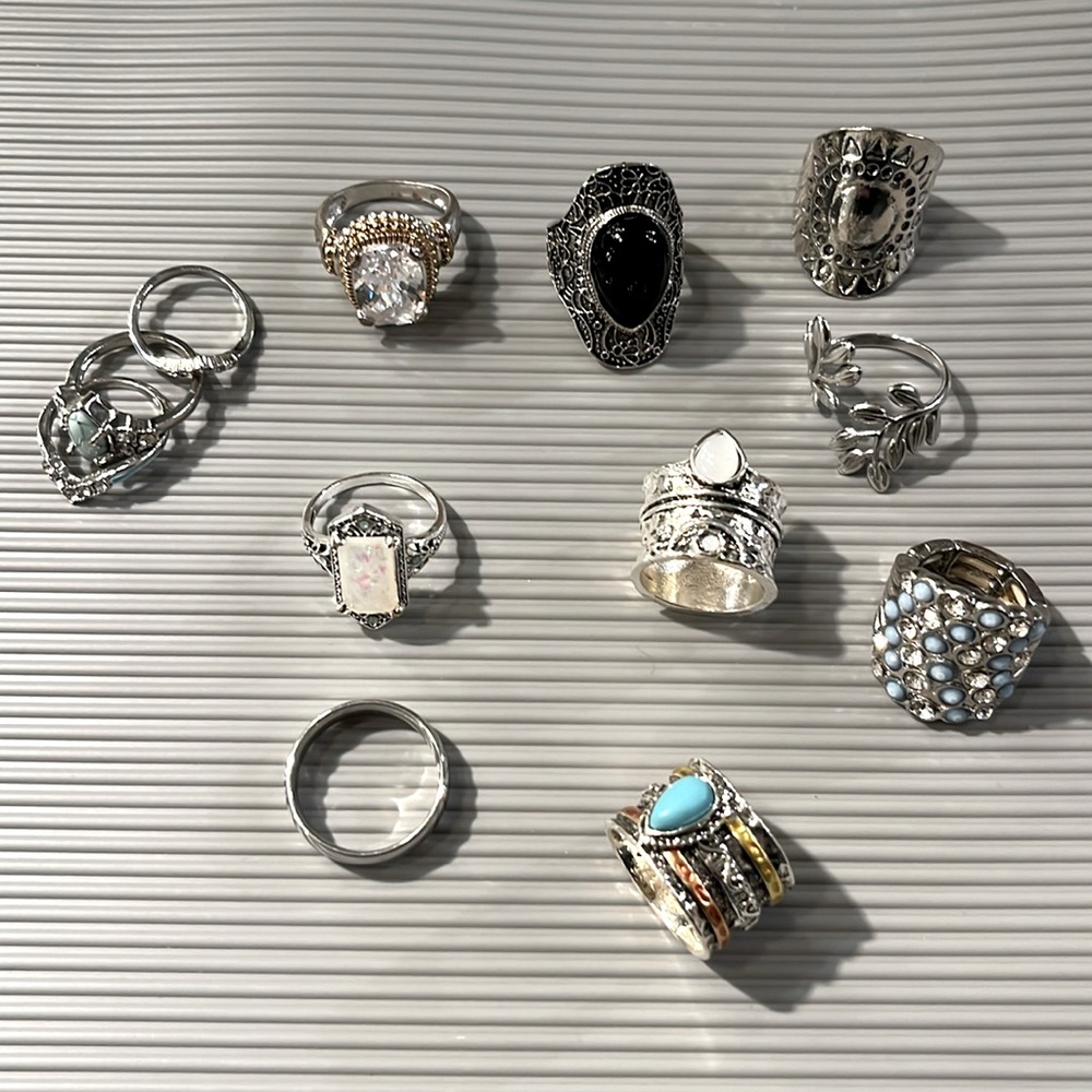 Assortment of silver rings - size 8-10